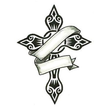 Small Tribal Cross and Banner Tattoo Design - TattooWoo.com